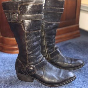 Black leather born boots, mid calf size 8